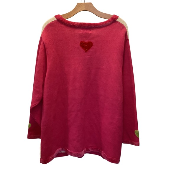 The Quacker Factory Womens Heart Sequin Cardigan Pink White Sweater 1X - Picture 2 of 15